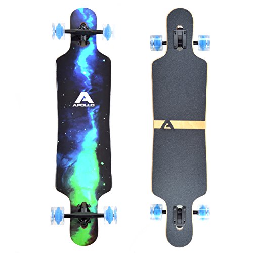 Apollo Longboard Galaxy Special Edition Komplettboard mit High Speed ABEC Kugellagern, Drop Through Freeride Skaten Cruiser Boards Farbe: Sternennebel/Grün von Apollo