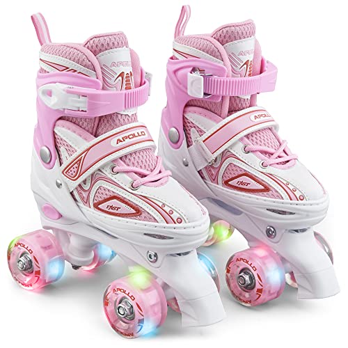 Apollo Super Quad X Pro | verstellbare Rollschuhe für Kinder | komfortable, größenverstellbare LED Roller Skates | Rollschuhe für Mädchen und Jungen | Größen 31-42 von Apollo