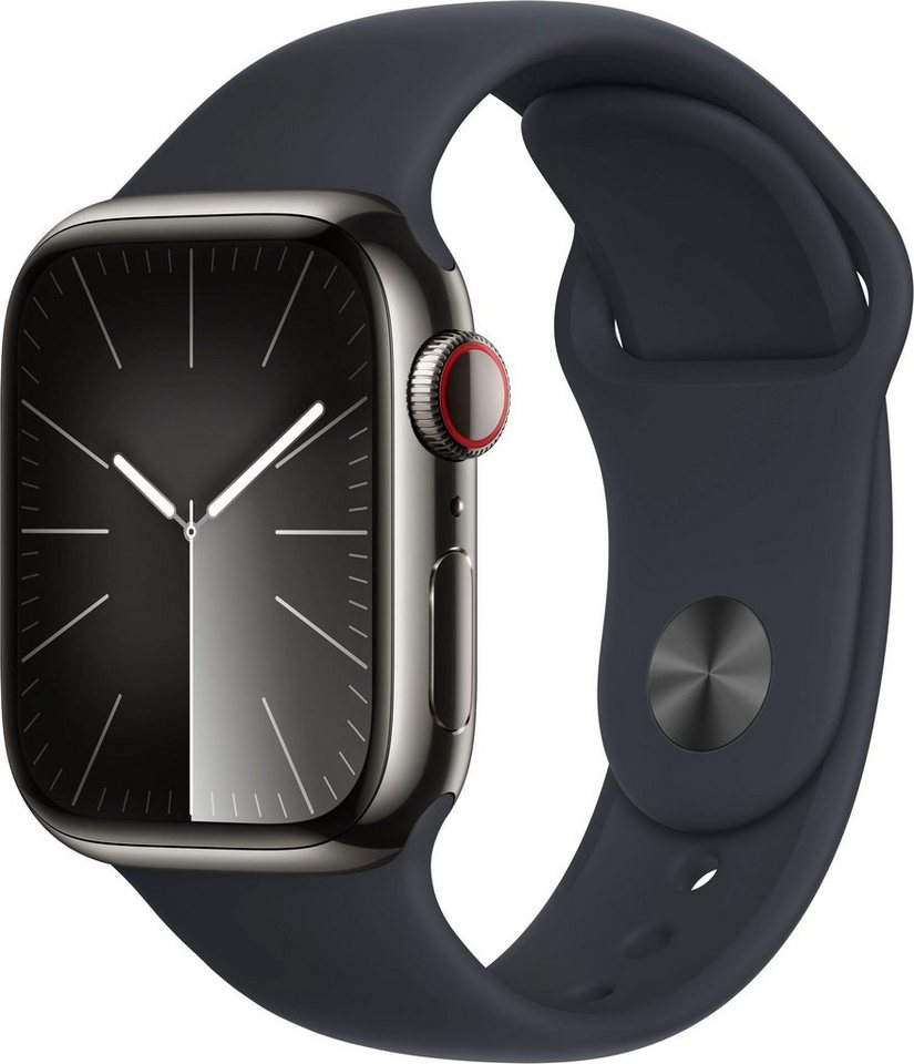 Apple Watch Series 9 GPS + Cellular 41mm Edelstahl S/M Smartwatch (4,1 cm/1,61 Zoll, Watch OS 10), Sport Band von Apple