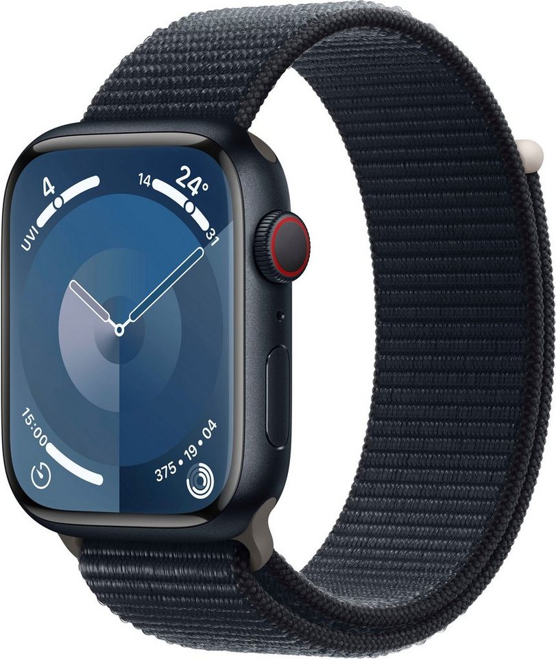 Apple Watch Series 9 GPS + Cellular 45mm Aluminium One-Size Smartwatch (4,5 cm/1,77 Zoll, Watch OS 10), Sport Loop von Apple