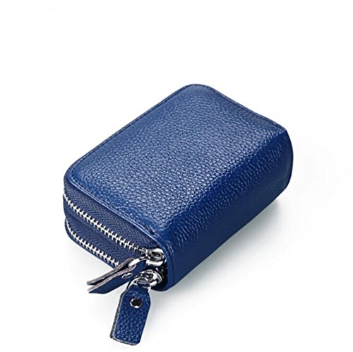 AprinCtempsD RFID Schutz Damen Kreditkartenhülle Herren Kreditkartenetui Echtes Leder Geldbörse Kleine Portemonnaie mit 2 Reißverschluss (Blau) von AprinCtempsD