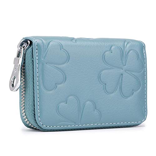 AprinCtempsD RFID Schutz Kreditkartenhülle Damen Echtes Leder Kreditkartenetui Mini mit Reißverschluss Geldbörse Kleine Portemonnaie (Blau) von AprinCtempsD