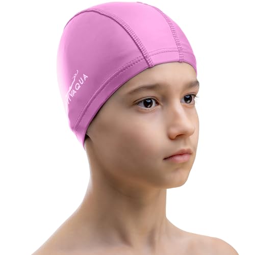 AqtivAqua Badekappe Kinder Mädchen Jungen Schwimmkappe Kinder Schwimmhaube Badekappen Kinderbadekappe (Rosa Farbe, Kindergröße) von AqtivAqua