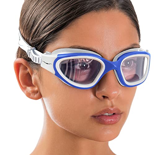 AqtivAqua Photokromatische Schwimmbrille Herren Damen Schwimmbrillen Erwachsene Kinder DX-H (Blau weiß, Fotochromatische) von AqtivAqua