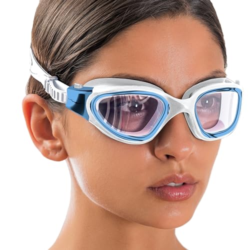 AqtivAqua Photokromatische Schwimmbrille Herren Damen Schwimmbrillen Erwachsene Kinder DX-H (Metallic Blau, Fotochromatische) von AqtivAqua