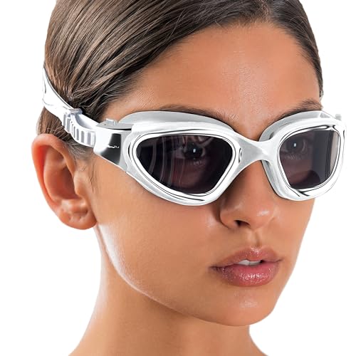 AqtivAqua Polarisiert Schwimmbrille Herren Damen Schwimmbrillen Erwachsene Kinder DX-P (Metallic Silber, Polarisiert) von AqtivAqua