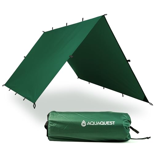 AQUAQUEST Safari wasserdichte Camping-Plane - Leichter Sonnenschutz oder Regenschutz - Wandern, Rucksackreisen & Hängematte, 3 x 2 m Grün von AQUAQUEST