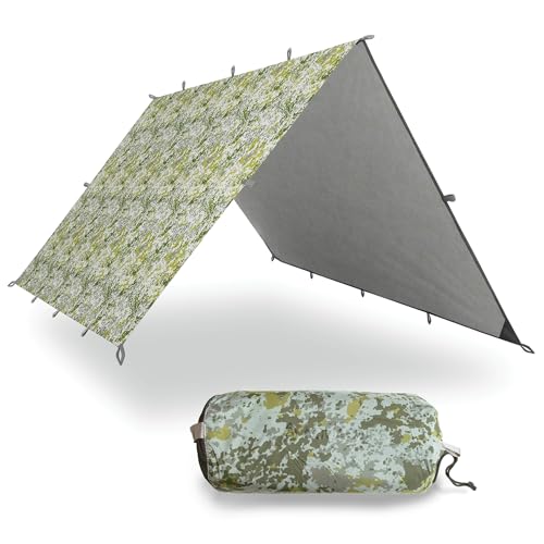 AQUAQUEST Safari wasserdichte Camping-Plane - Leichter Sonnenschutz oder Regenschutz - Wandern, Rucksackreisen & Hängematte, 3 x 3 m Boulder Camouflage von AQUAQUEST