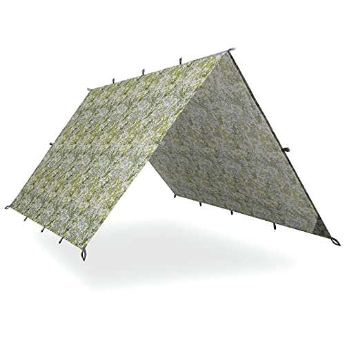 AQUAQUEST Safari wasserdichte Camping-Plane - Leichter Sonnenschutz oder Regenschutz - Wandern, Rucksackreisen & Hängematte, 4 x 3 m Boulder Camouflage von AQUAQUEST