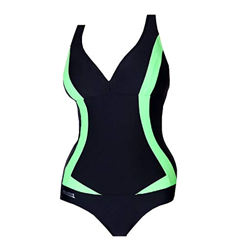 Aqua Speed® Greta Badeanzug Frauen (3 Farbkombinationen Größen 36-48), Farbe:Schwarz-Grün;Größe:44 von Aqua Speed