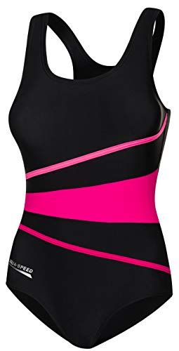 Aqua Speed® Stella Damen Badeanzug (36-44 Einteiler Fusselfrei Soft Cups Racerback UV-Schutz, Farbe:Black/Red;Größe:42 von Aqua Speed