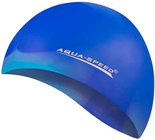 Aqua Speed Badekappe Herren | Bademütze | Badehaube | Blau Dunkelblau Kreuz Mehrfarbig + Aufbewahrungstasche von Aqua Speed