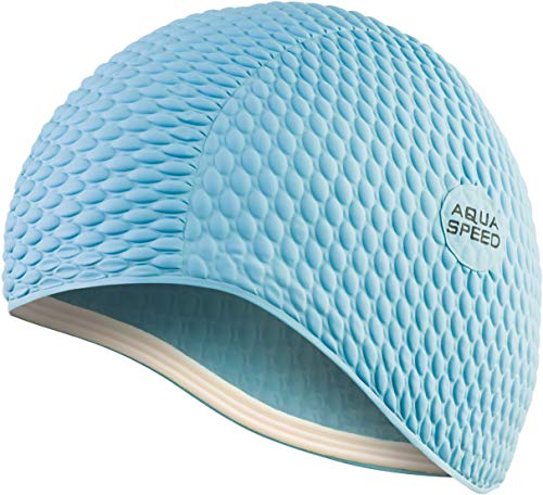 Aqua Speed Badehaube Damen | Badekappe Mädchen Lange Haare | Frauen Schwimmmütze | Schwimmhaube | Schwimmkappe wasserdicht | Swimming Cap for Long Hair | Latex | hellblau 02 | Bombastic von Aqua Speed