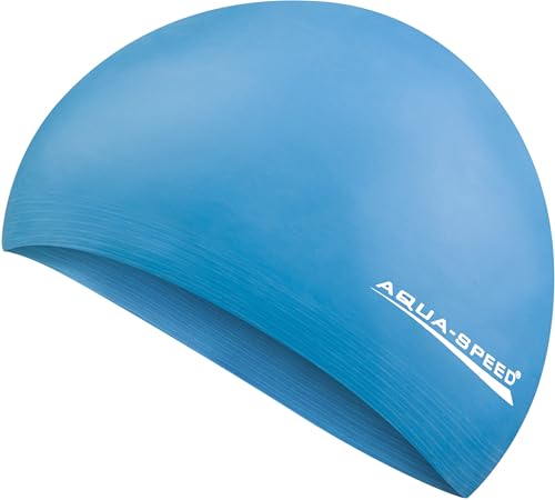 Aqua Speed Badehaube Damen Herren | Badekappe Frauen Männer | Bademütze wasserdicht | Schwimmmütze | Schwimmhaube | Schwimmkappe Blau | Soft Latex von Aqua Speed