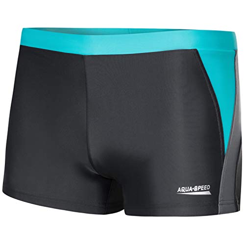 Aqua Speed Badehose Herren Teenager + gratis eBook | Kastenbadehose | Badebekleidung | Boxer Schwimmhose | Dario, Gr. S 32 Grey Light Grey Turquoise von Aqua Speed