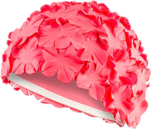 Aqua Speed Badekappe Blumen | Damen Bademütze rosa | Retro Schwimmkappe | Ladies Swim Cap | Bademütze Blüten | Badehaube für Lange Haare | Schwimmmütze Frauen | Latex | Pink | Bloom von Aqua Speed