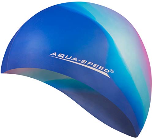 Aqua Speed Badekappe Herren | Silikon | Bademütze | Badehaube | Mehrfarbig + Aufbewahrungstasche Bunt / 40 von Aqua Speed