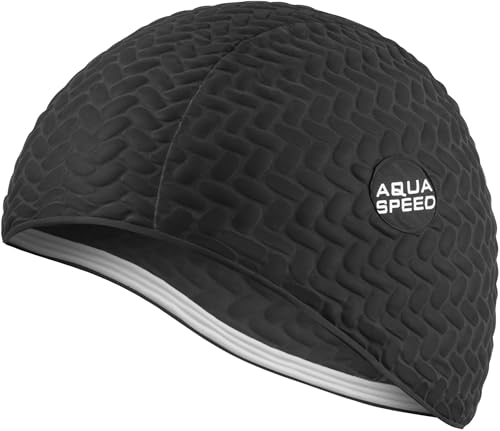 Aqua Speed Badekappe Lange Haare | Women Swimming Cap for Long Hair | Schwarze Bademütze wasserdicht | Schwimmkappe Latex | Badehaube Schwimmen | Schwimmmütze | Schwarz | Bombastic Tic-Tac von Aqua Speed