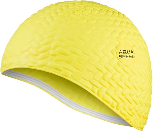 Aqua Speed Badekappe Noppen | Badehaube für Lange Haare | Damen Schwimmkappe Latex | Bathing Cap for Long Hair | Schwimmhaube extrem dehnbar | Latexbadekappe | Gelb | Bombastic Tic-Tac von Aqua Speed