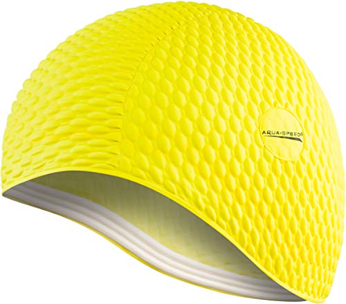 Aqua Speed Badekappe für Lange Haare | Damen Schwimmkappe | Frauen Bademütze wasserdicht | gelbe Badehaube Mädchen | Schwimmmütze warm | Long Hair Swim Cap | Latex | gelb 18 | Bombastic von Aqua Speed