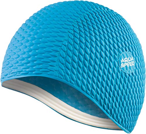 Aqua Speed Badekappe für Lange Haare | Schwimmkappe Damen | Bademütze wasserdicht | Blaue Badehaube Frauen | Schwimmmütze | Long Hair Swim Cap | Swimming | Latex | Mittelblau 01 | Bombastic von Aqua Speed