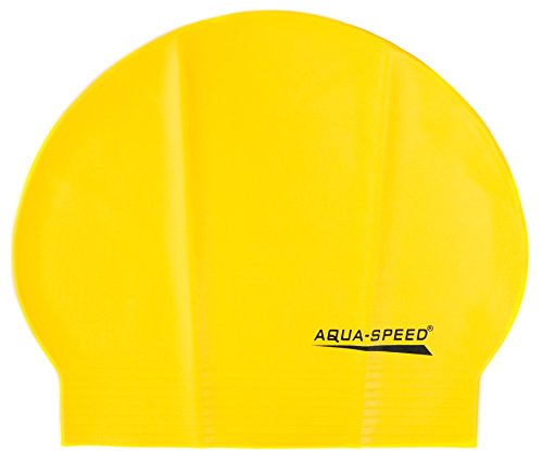 Aqua Speed Bademütze Damen | Schwimmmütze Mädchen | Schwimmhaube dünn | Schwimmkappe wasserdicht | Swimming Cap | Badehaube Gelb 18 | Soft Latex von Aqua Speed