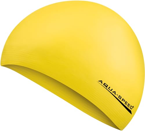 Aqua Speed Bademütze Damen | Schwimmmütze Mädchen | Schwimmhaube dünn | Schwimmkappe wasserdicht | Swimming Cap | Badehaube Gelb 18 | Soft Latex von Aqua Speed