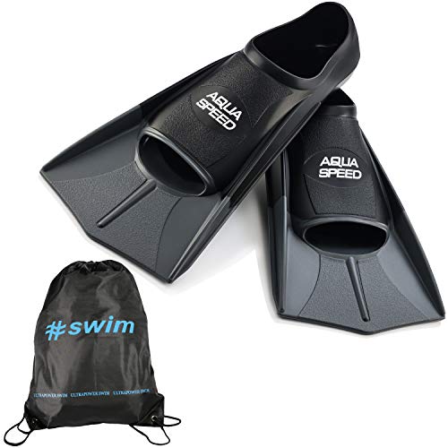 Aqua Speed Kurze Trainingsflossen I Herren Männer I Schwimmflossen I Kurzflossen Schwimmtraining für Erwaschene I Training Flossen I Sport I Triathlon I + Ultrapower Rucksack I silberI26; Gr. 43I44 von Aqua Speed