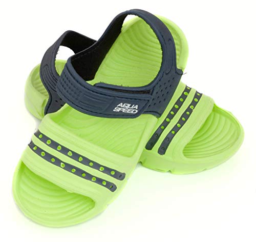 Aqua Speed Noli Unisex Kinder Bade-Schuhe mit Schlaufe | Dusch-Schuhe | Sommer | Latschen | Clogs | Sandalen | Kinder-Schuhe | Stand-Up-Paddel-Schuhe 26 Green - Navy Blue - 84 von Aqua Speed