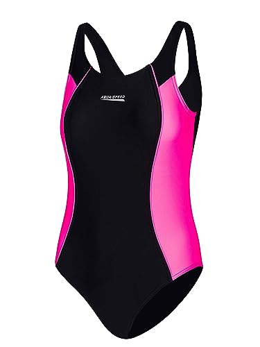 Aqua Speed Schwimmanzug Kinder | Beachwear Mädchen | sportlicher UV Badeanzug | Swimsuits Girls | Mädcheneinteiler | Mädchenbademode | Swimsuit | Schwarz-Violett | Gr. 134 cm | Luna von Aqua Speed