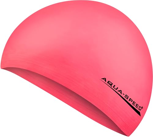 Aqua Speed Schwimmkappe Damen | Badekappe wasserdicht | Schwimmhaube | Bathing Cap Women | Schwimmmütze | Frauen Badehaube Rosa 03 | Soft Latex von Aqua Speed