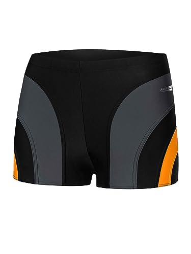 Aqua Speed Swimsuit Boys + gratis eBook | Enge UV Badehosen schwarz für Herren Jungen | Kastenbadehose Männer | Sasha, Gr. M, 310 Black Gray orange von Aqua Speed