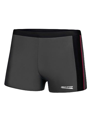 Aqua Speed UV Badehose kurz für Herren + gratis eBook | Enge Boxer Schwimmhose | Badepants | Swim Trunks | Jason, Gr. XXXL, Gray Black Red Piping von Aqua Speed