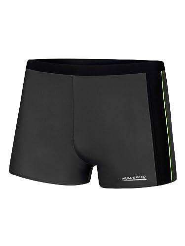 Aqua Speed eng anliegende Badehose für Männer + gratis eBook | Wettkampf Boxer Schwimmhose Herren | Sport | Jason, Gr. L, Gray Black Gren Piping von Aqua Speed