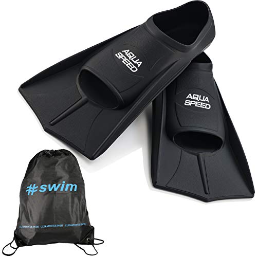 Aqua Speed leichte Trainingsflossen I Damen Herren I Schwimmflossen Training I Kurzflossen Schwimmen I Flossen I Schwimmbadflossen I Schnorchelflossen I + Ultrapower Rucksack I schwarzI07; Gr. 39I40 von Aqua Speed