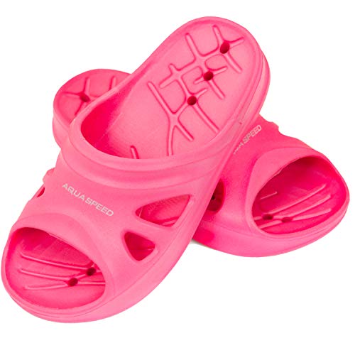 Aqua Speed rosa Badelatschen Florida + Mikrofaserhandtuch/Kinder/Duschsandalen/Shower Schuhe/Badeschlappen leicht/Badepantoletten für Mädchen Jungen/Sliders bequem/Slide/Slipper Gr 34 von Aqua Speed