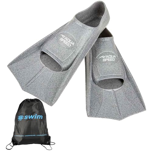 RECO Set - Aqua Speed HIGH TECH Kurze Schwimmflossen für Erwachsene und Kinder + ULTRAPOWER #Swim Beutelrucksack | Herren | Damen | Trainingsflossen | Farbe:Granit gleiten/37, Größen:43/44 von Aqua Speed
