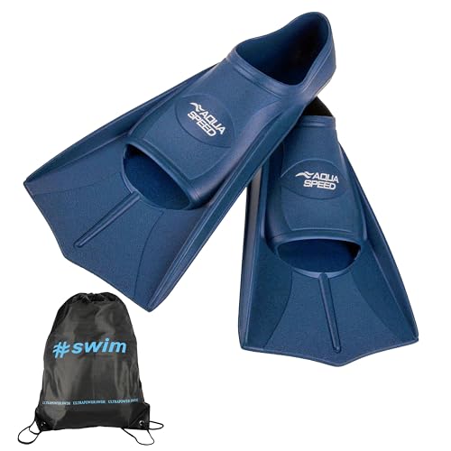 RECO Set - Aqua Speed HIGH TECH Kurze Schwimmflossen für Erwachsene und Kinder + ULTRAPOWER #Swim Beutelrucksack | Herren | Damen | Trainingsflossen | Farbe:Marine nebel/10, Größen:43/44 von Aqua Speed