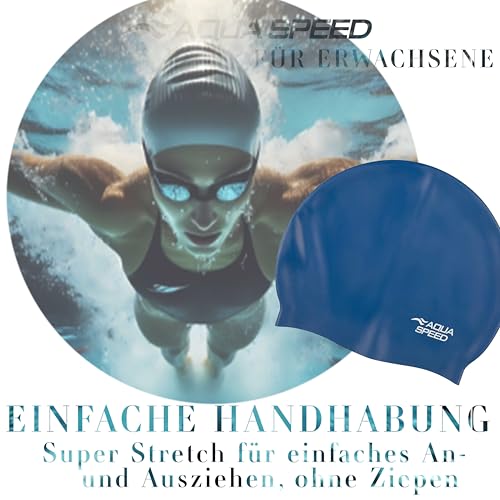 XL-Schwimmkappen für langes Haar & Ohrenschutz: Ear Cap Volume & Mono XL - Ideal für Komfort, Wasserabweisend, Super Stretch, Hochwertiges Silikon, Perfekte Passform, Farbe:MONO-01 XL von Aqua Speed