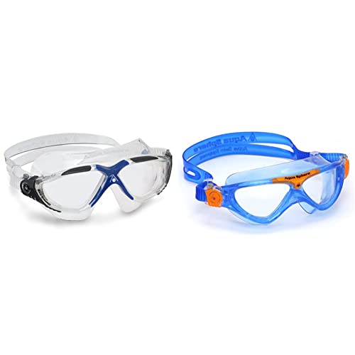Aqua Sphere Vista Schwimmmaske, transparent grau/blau/transparentes Glas, Einheitsgröße & Vista Junior Schwimmen Maske/Brille Blau & Orange - Klare Linse von Aqua Sphere