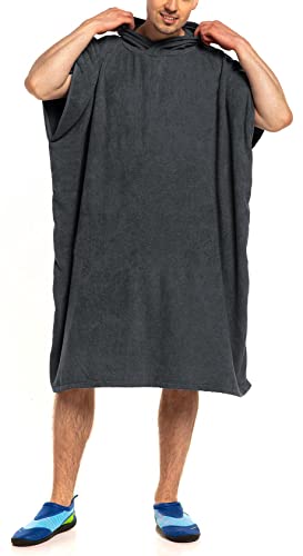 Aquarti Damen Herren Badeponcho Frottee Kapuzenhandtuch Umziehhilfe Surf Poncho mit Kapuze, Farbe: Anthrazit, Größe: S/M von Aquarti