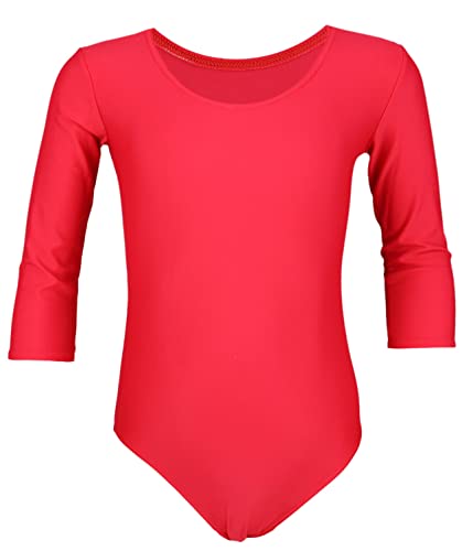 Aquarti Mädchen Ballett Trikot 3/4 Arm Gymnastik Ballettanzug, Farbe: Rot, Größe: 128 von Aquarti