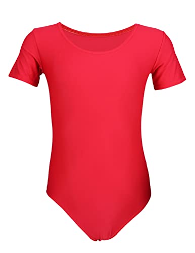 Aquarti Mädchen Gymnastikanzug Kurzarm Ballett Trikot, Farbe: Rot, Größe: 158 von Aquarti