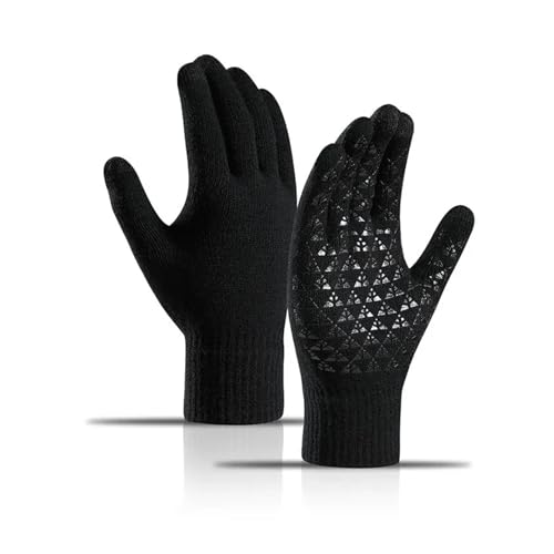Aqxyedc Gestrickte Touchscreen-Handschuhe for Herbst und Winter, warm, rutschfest, geeignet for Reiten, Fahren, for Erwachsene, Männer und Frauen, Winterhandschuhe wanglan (Color : Black) von Aqxyedc