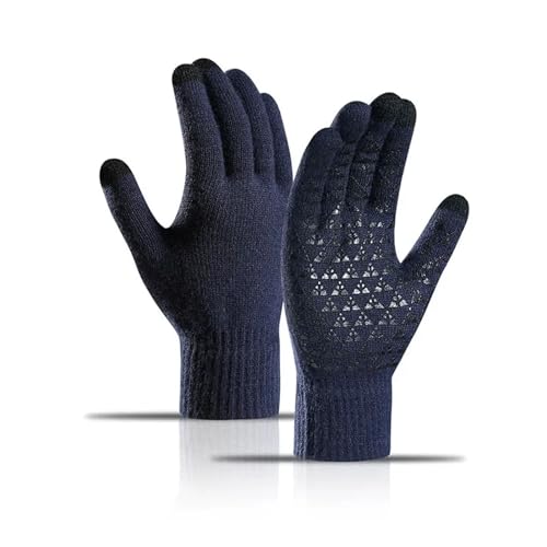 Aqxyedc Gestrickte Touchscreen-Handschuhe for Herbst und Winter, warm, rutschfest, geeignet for Reiten, Fahren, for Erwachsene, Männer und Frauen, Winterhandschuhe wanglan (Color : Navy) von Aqxyedc