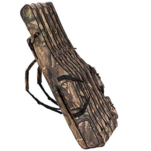 Arapaima Fishing Equipment® Rutentasche für 4, 6 oder 8 Angelruten | Angeltasche | Angelrucksack für Angelausrüstung - Camouflage 4 Innenfächer - 125 cm von Arapaima Fishing Equipment
