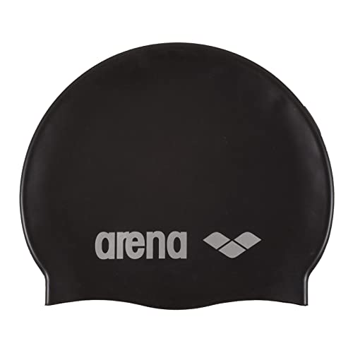 arena Unisex Badekappe Classic Silikon (Verstärkter Rand, Weniger Verrutschen der Kappe, Weich), Black-Silver (55), NS von ARENA