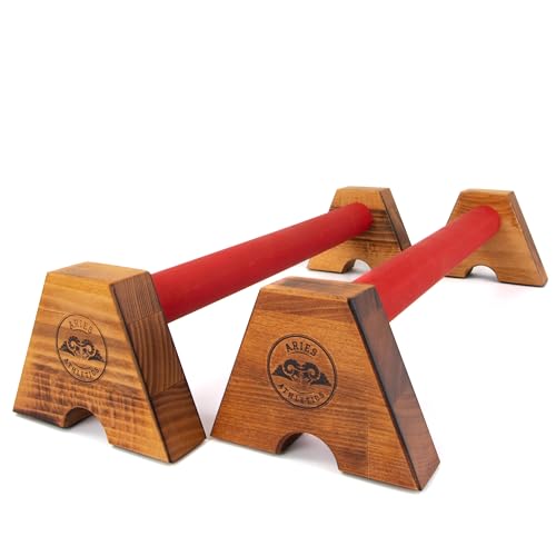 Aries Athletics Midletts Liegestützgriffe aus Holz mit extra langen Griffen für Calisthenics/Yoga/Krafttraining – Handmade in Germany – Nachhaltige Push Up Liegestütz Griffe - Aries Red von Aries Athletics