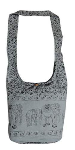 Schultertasche aus Baumwolle Canvas mit Elefanten und Blumen Muster von Ariyas Thaishop