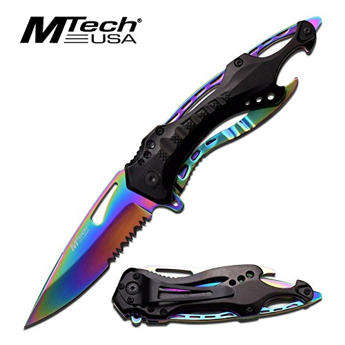 MTECH Ballistic Messer Taschenmesser Flaschenöffner Glasbrecher Rainbow MT-705RB von Armeeverkauf